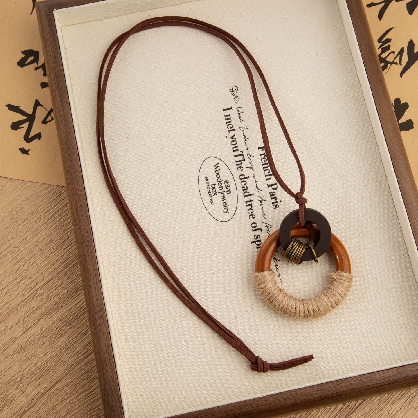 Ethnic Style Woven Chain Sweater Necklace With Wood Pendant For Women Featuring Braid Craft