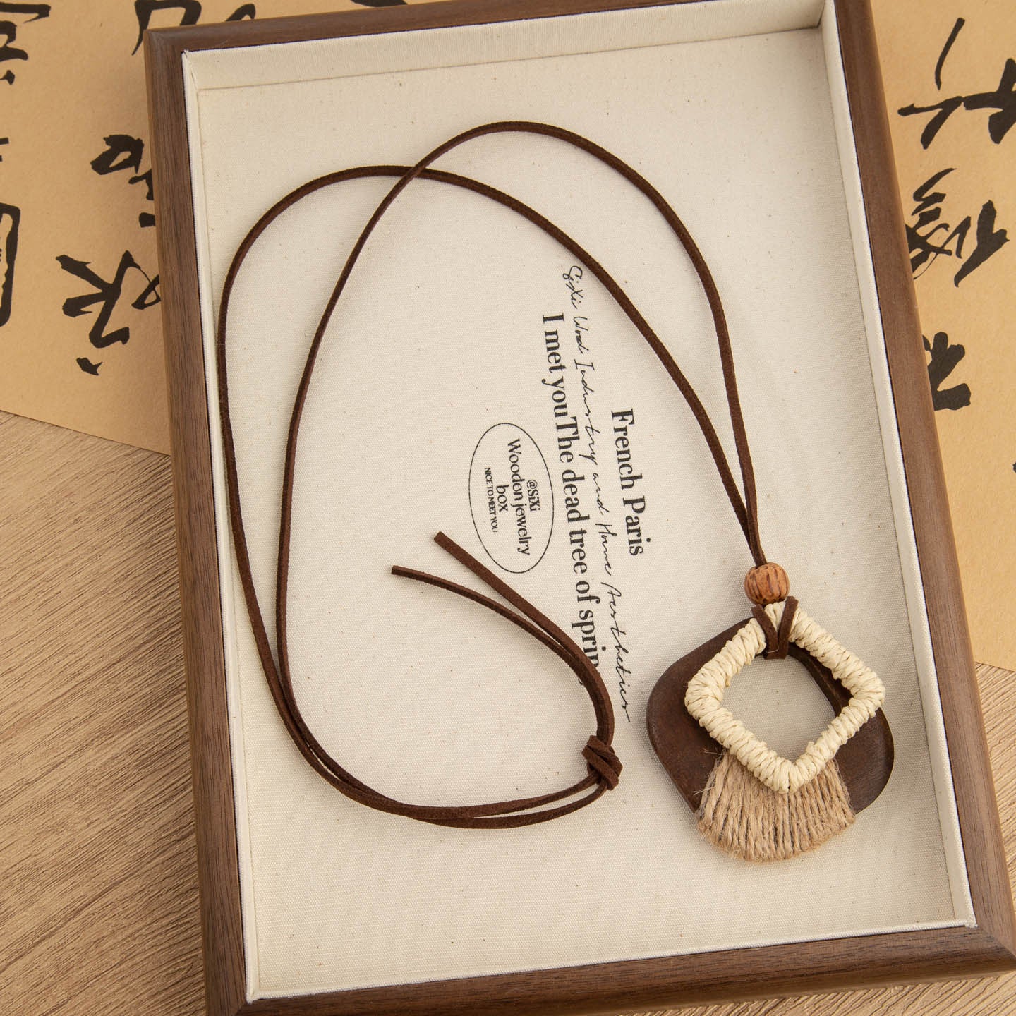 Ethnic Style Woven Chain Sweater Necklace With Wood Pendant For Women Featuring Braid Craft