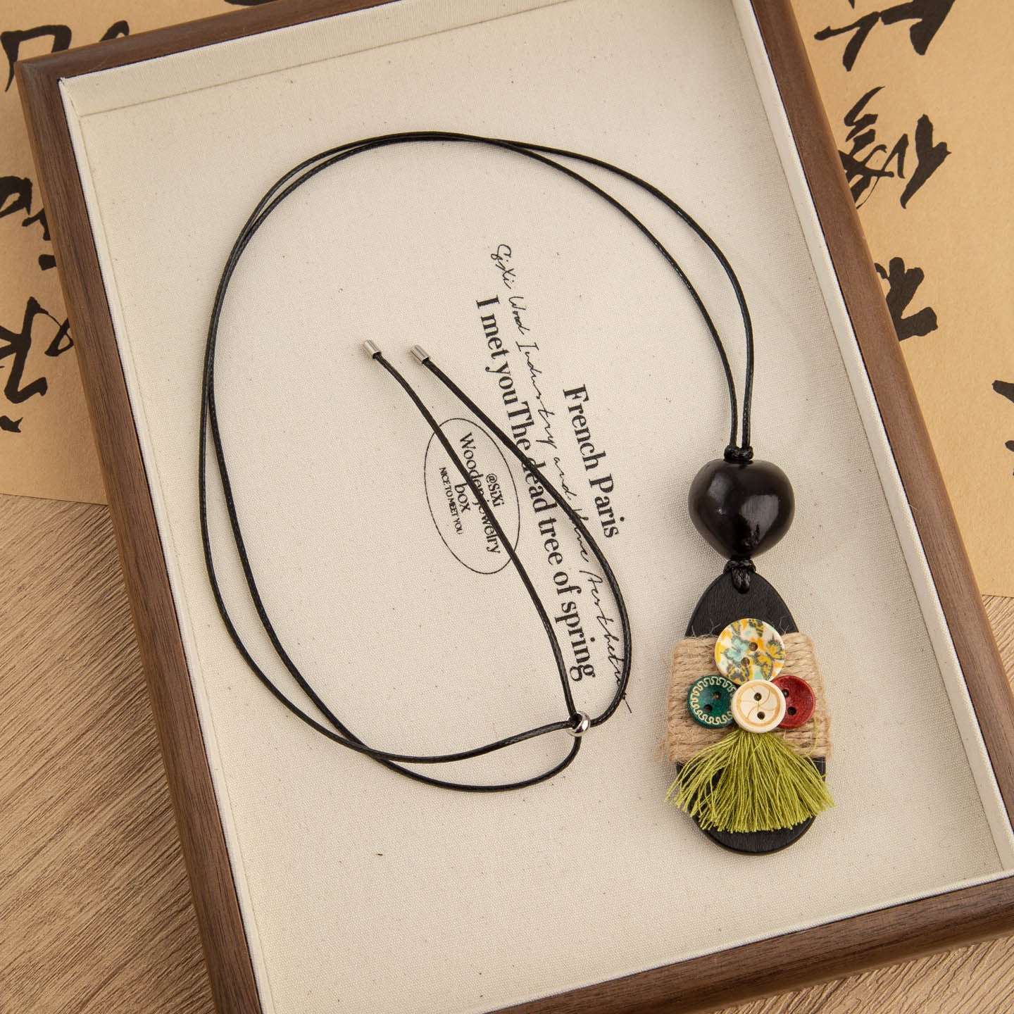Ethnic Style Woven Chain Sweater Necklace With Wood Pendant For Women Featuring Braid Craft