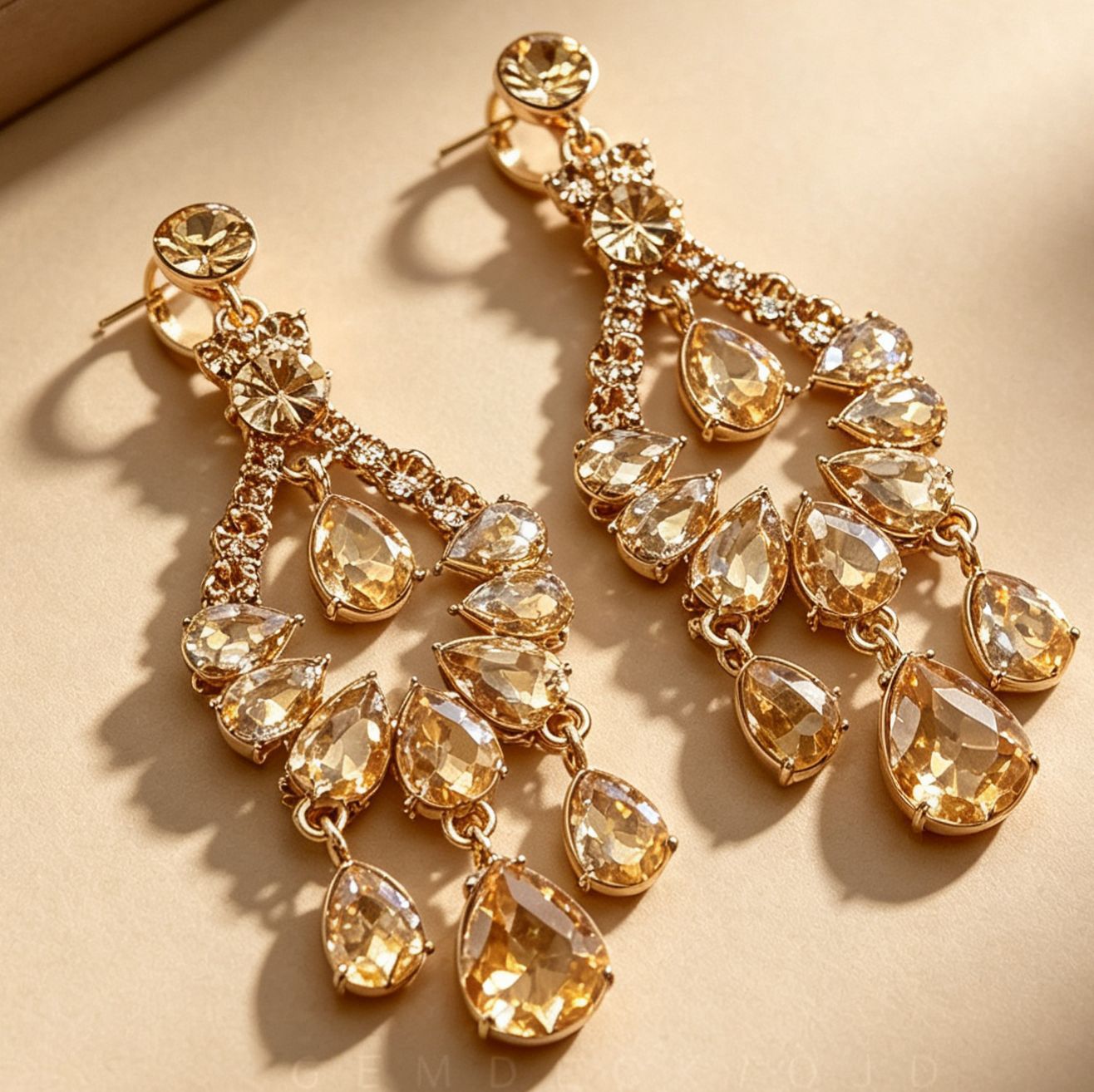 Exaggerated Water Droplets Earrings For Women With Gold Alloy Tassel And Crystal Inlay