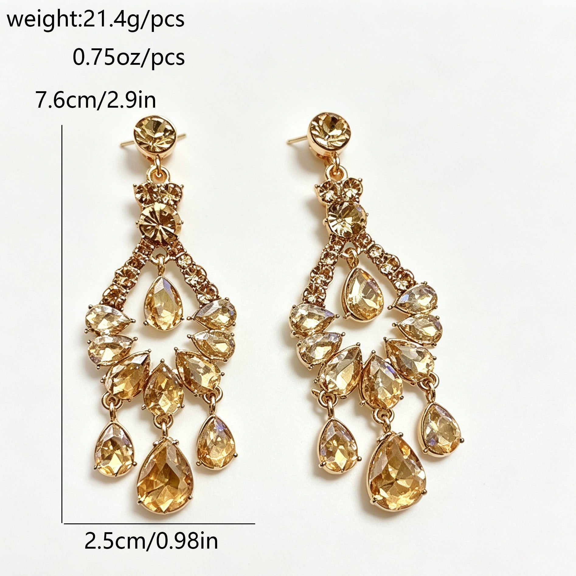 Exaggerated Water Droplets Earrings For Women With Gold Alloy Tassel And Crystal Inlay