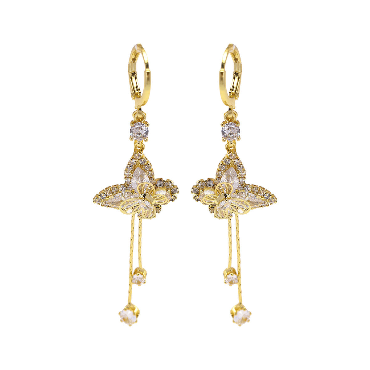 Elegant Butterfly Tassel Clip Earrings For Women In Real Gold Plated Copper
