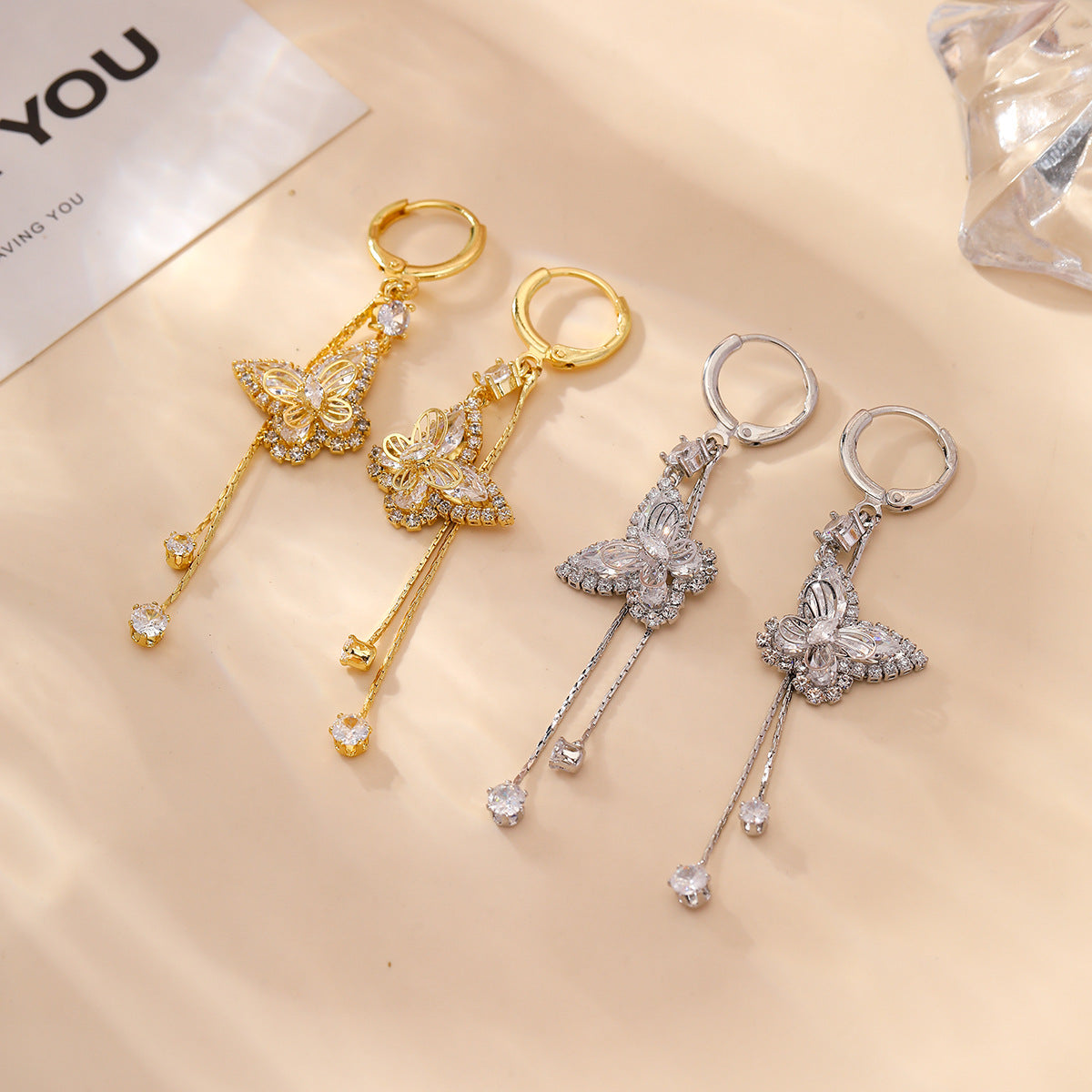 Elegant Butterfly Tassel Clip Earrings For Women In Real Gold Plated Copper