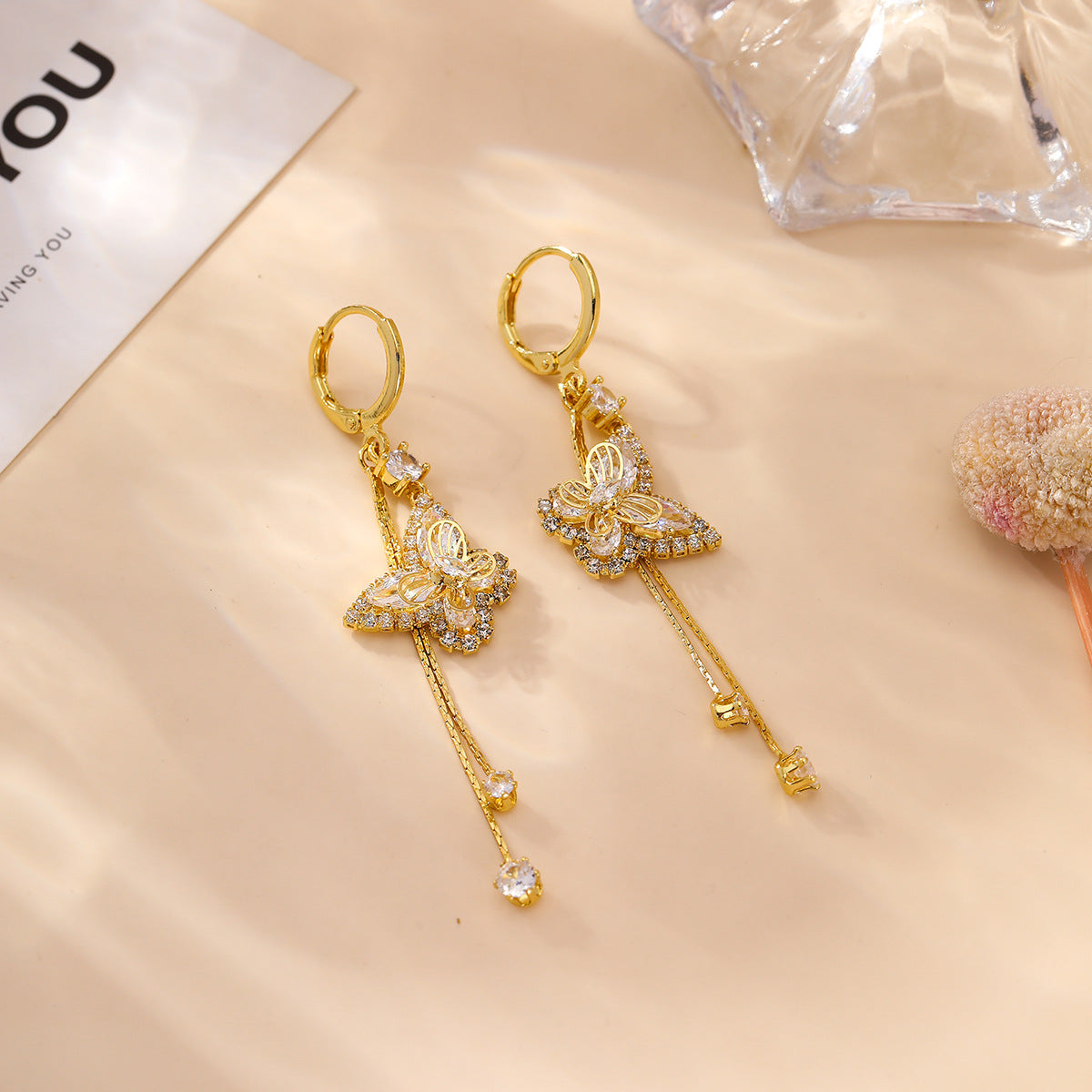 Elegant Butterfly Tassel Clip Earrings For Women In Real Gold Plated Copper
