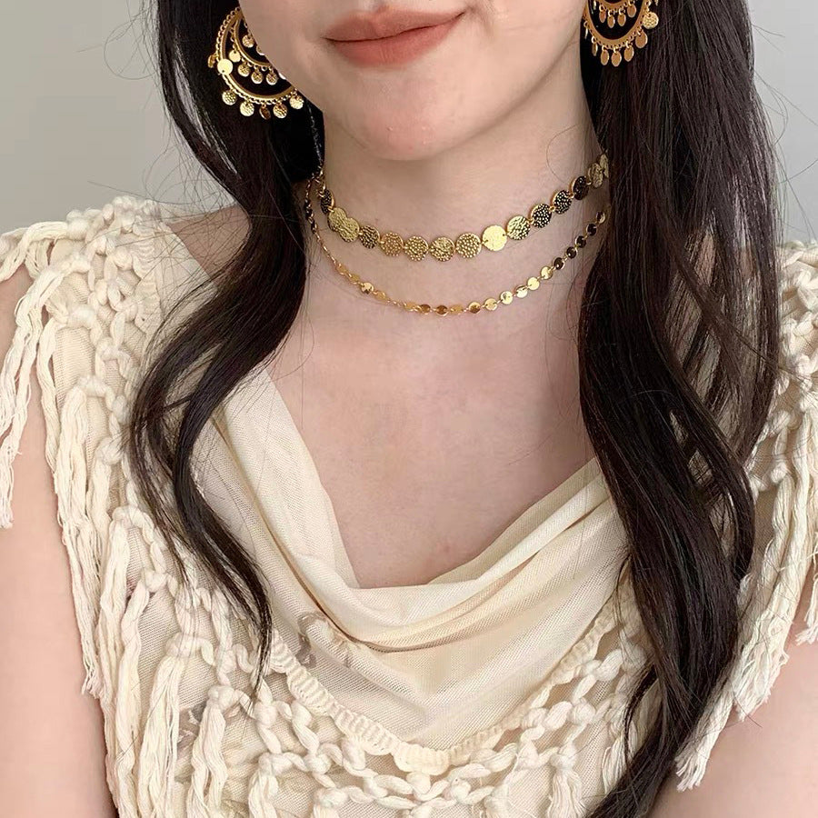 Bohemian Round Gold Necklace For Women Featuring Electroplated Alloy Pendant