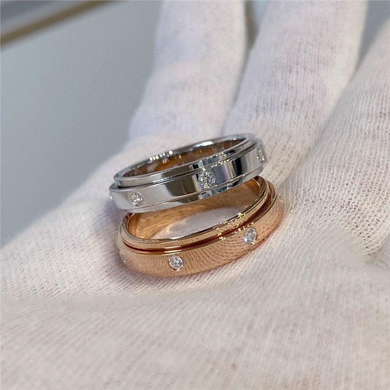 New Style Oval Rotatable Ring For Unisex In Silver Featuring 18K Real Gold Plated V Gold Material