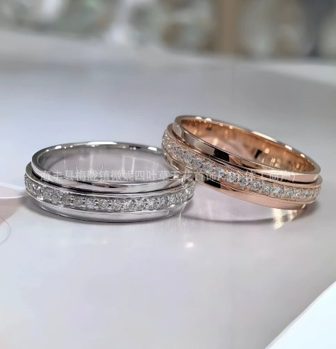 New Style Oval Rotatable Ring For Unisex In Silver Featuring 18K Real Gold Plated V Gold Material