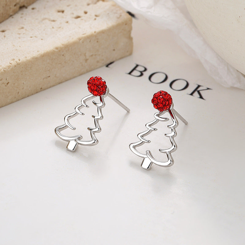 Christmas Tree Stud Earrings For Women In Simple Style, Made Of 925 Sterling Silver With Electroplated Gold Plating
