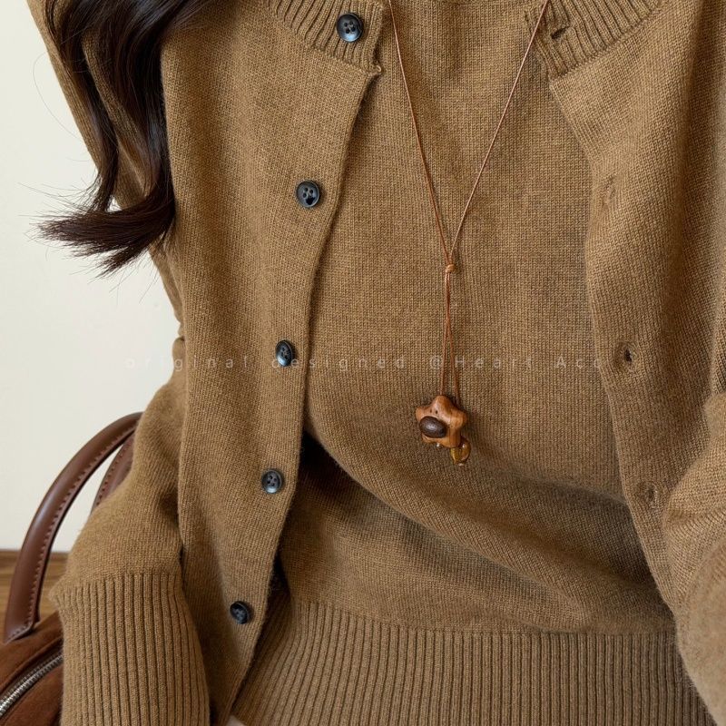 Bohemian Ethnic Long Necklace For Women Featuring Wood Carving Pendant On Cord String