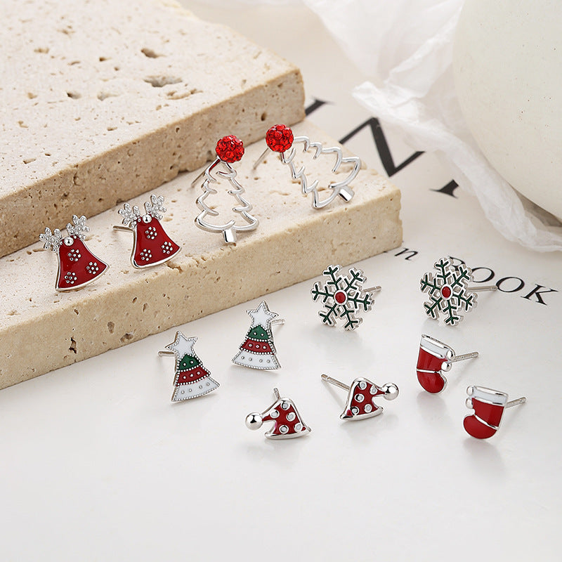 Christmas Tree Stud Earrings For Women In Simple Style, Made Of 925 Sterling Silver With Electroplated Gold Plating