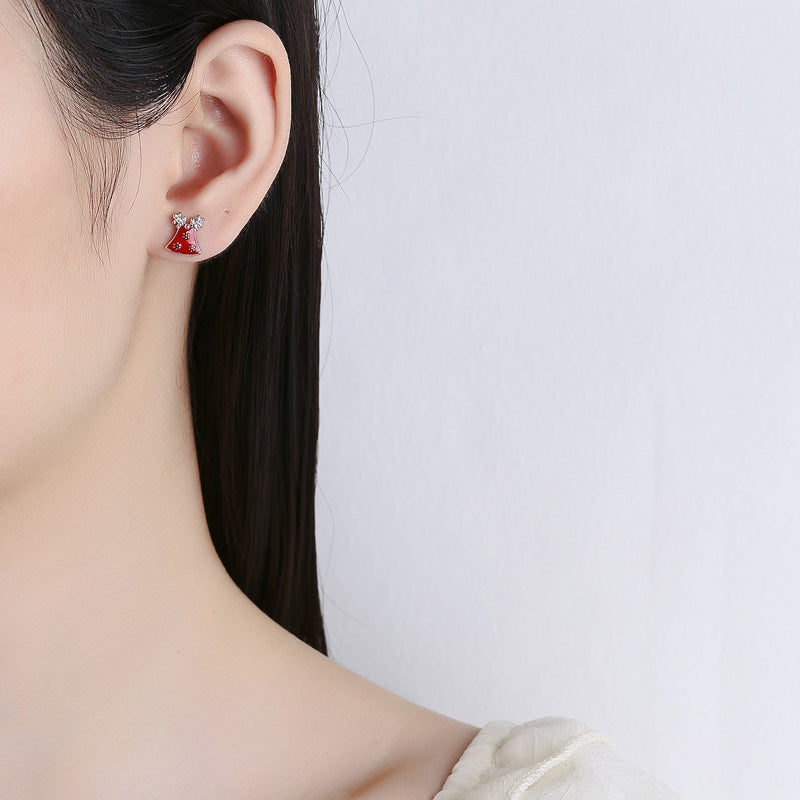 Christmas Tree Stud Earrings For Women In Simple Style, Made Of 925 Sterling Silver With Electroplated Gold Plating