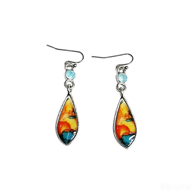 Oil Painting For Women Ombre Drop Earrings Featuring Rhinestones And Zinc Alloy Ear Pins