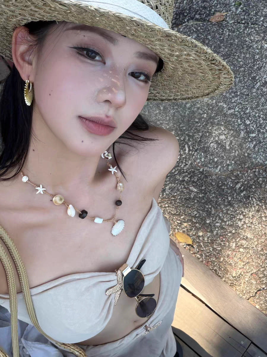 Bohemian Starfish Necklace For Women With Shell Pendant And Woven Chain Featuring Braid Craft
