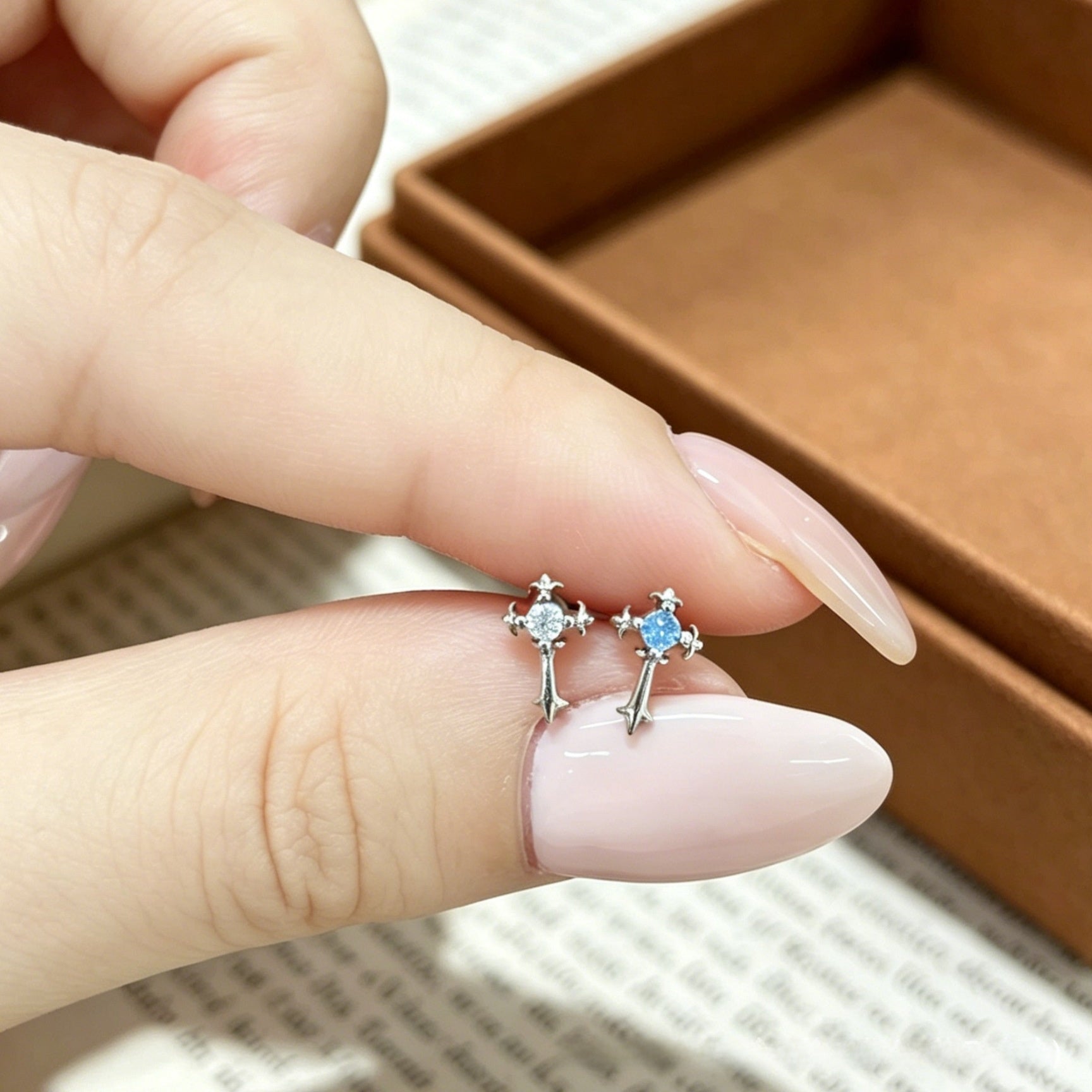 Cross Ear Cartilage Rings & Studs In Copper With Zircon Inlay, Electroplated, Featuring Titanium Steel Posts, Simple Style For Women