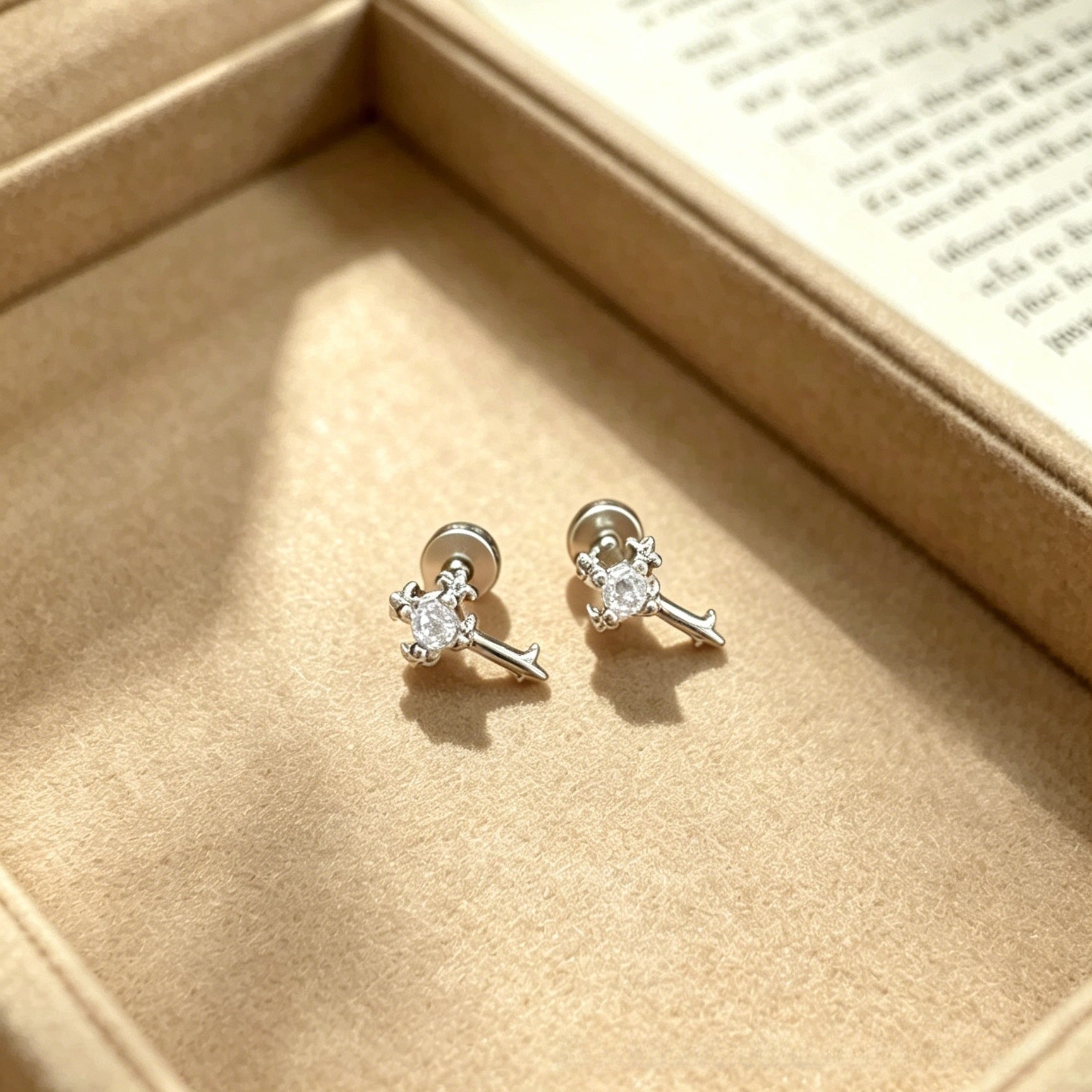 Cross Ear Cartilage Rings & Studs In Copper With Zircon Inlay, Electroplated, Featuring Titanium Steel Posts, Simple Style For Women