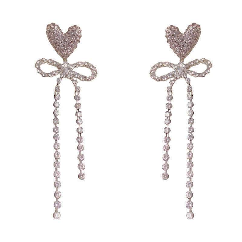 Heart Shape Tassel Drop Earrings For Women With Copper Ear Pins And Real Gold Plated Finish Featuring Zircon Inlay