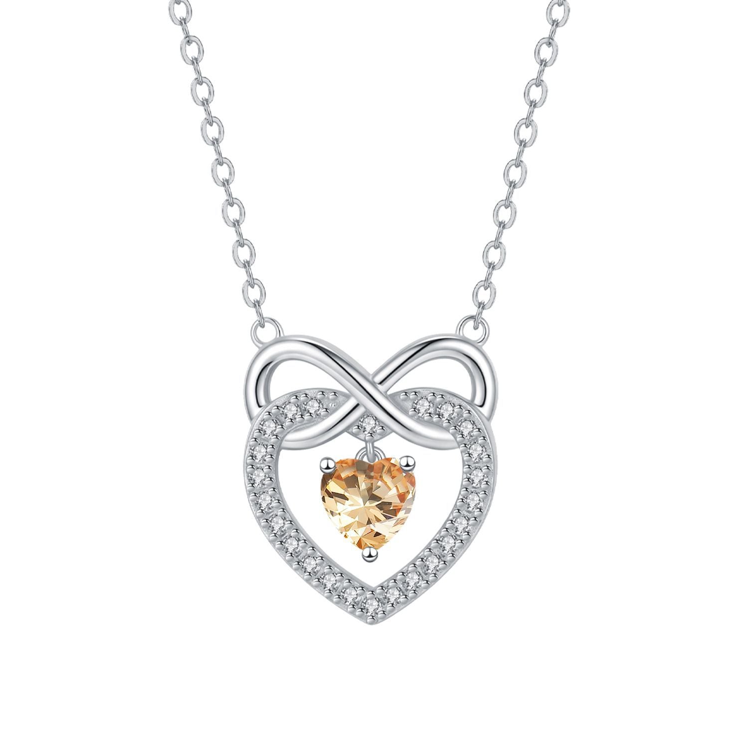 Heart Shape Necklace For Women In Champagne With Copper Pendant And Zircon Inlay On Cable Chain