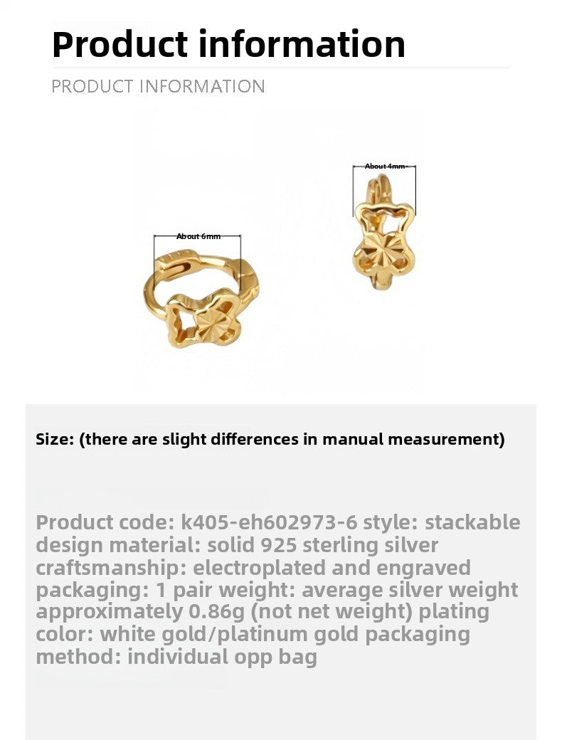 Little Bear Ear Tunnels For Women In 925 Sterling Silver Featuring Silver Color