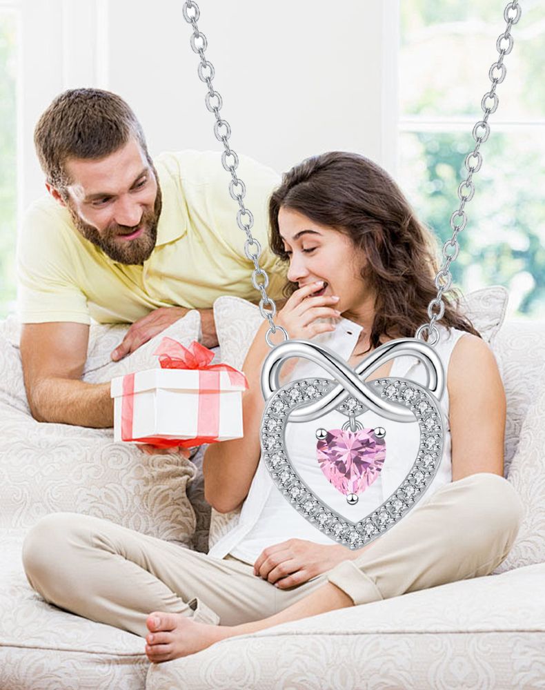 Heart Shape Necklace For Women In Champagne With Copper Pendant And Zircon Inlay On Cable Chain