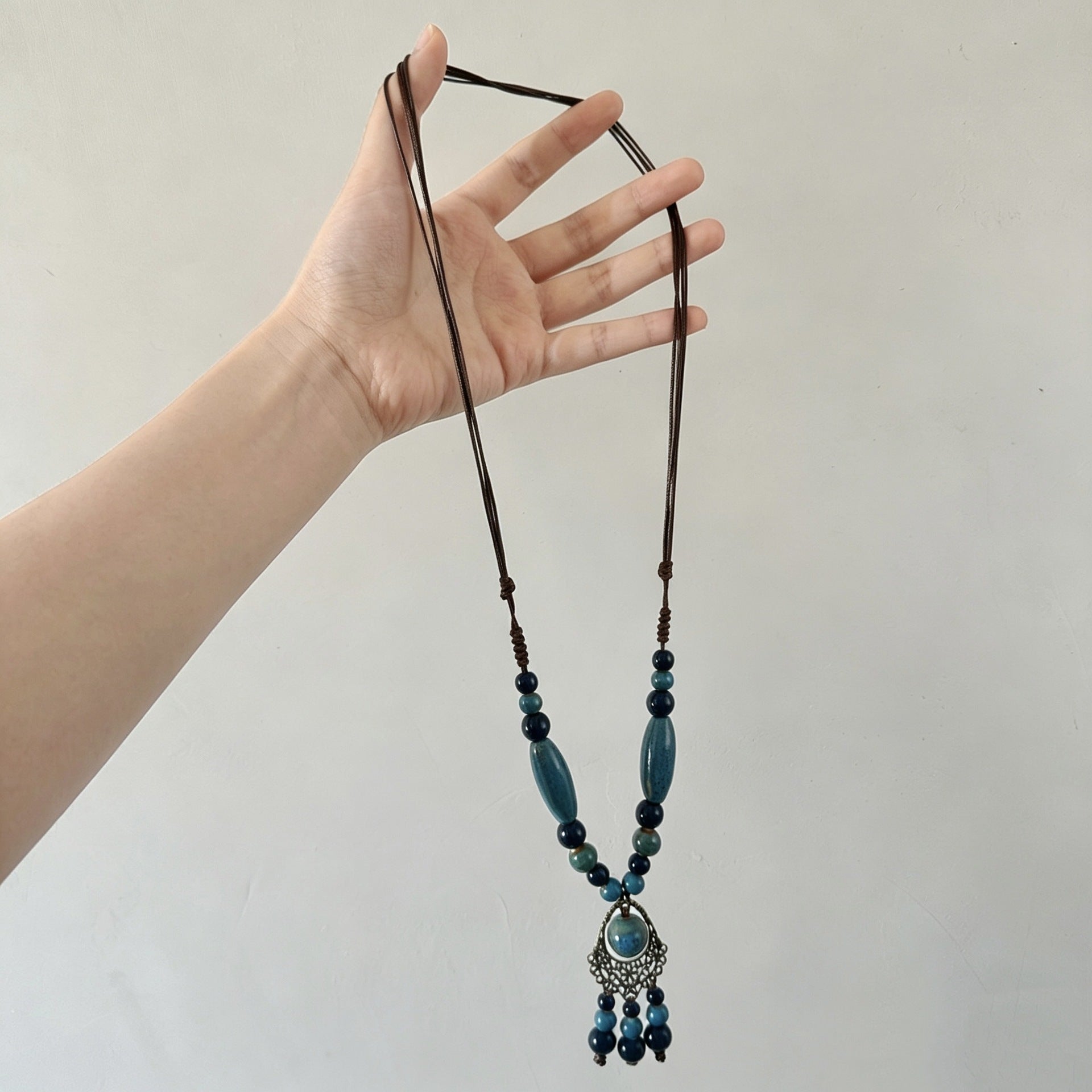 Bohemian Ceramic Beaded Sweater Chain Necklace For Women In Colour