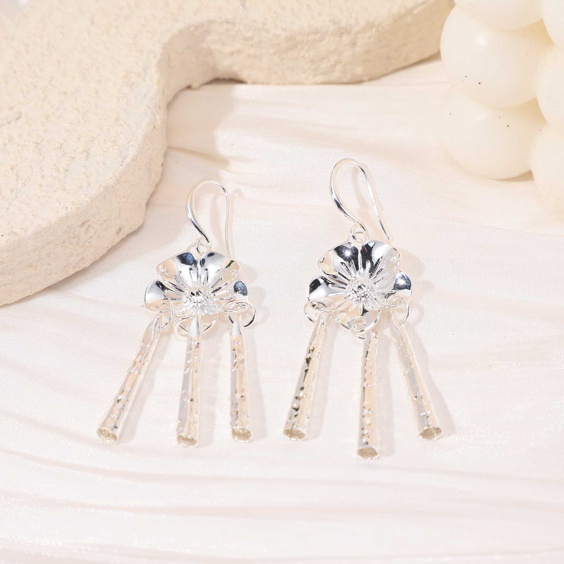 Gold Tassel Flowers Ear Hook Earrings For Women Featuring Copper Ear Pins