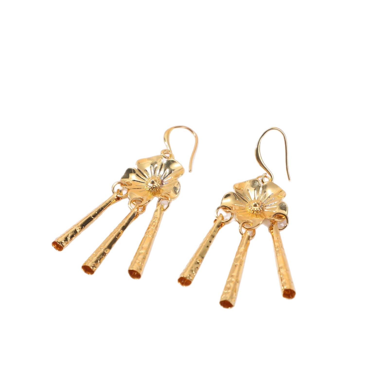 Gold Tassel Flowers Ear Hook Earrings For Women Featuring Copper Ear Pins