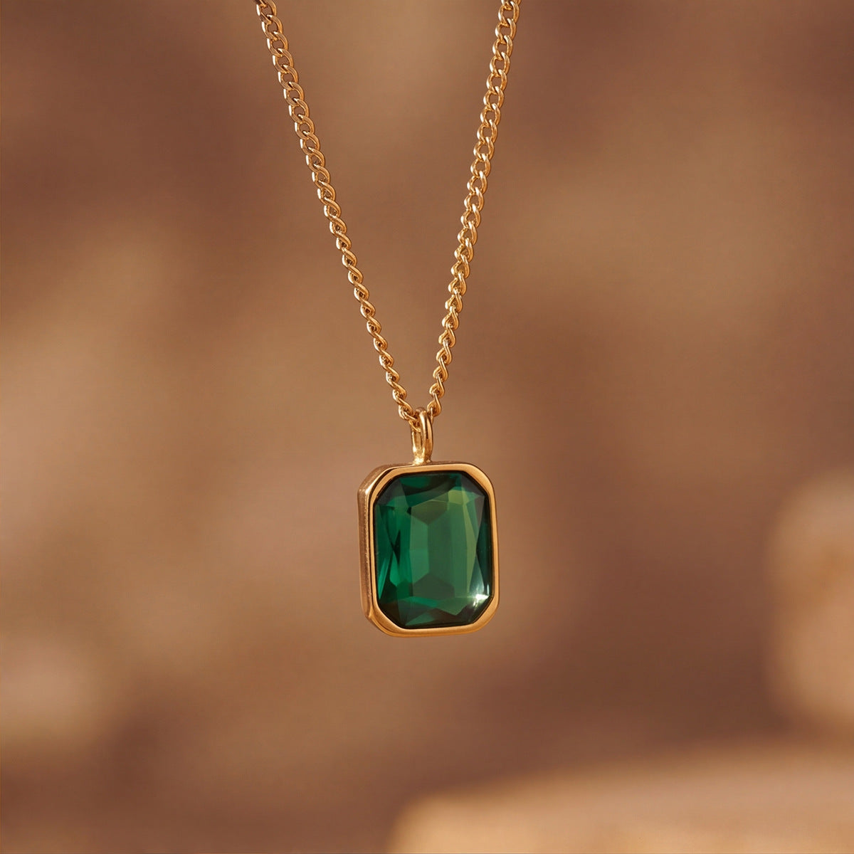 Ocean Gold Pendant Necklace For Women In Titanium Steel With Rhinestones On Cable Chain