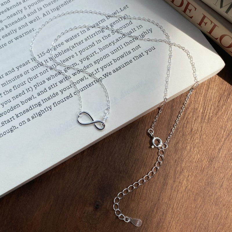 Infinity Necklace For Women In New Style, 925 Sterling Silver With Zircon Inlay And Silver Cable Chain