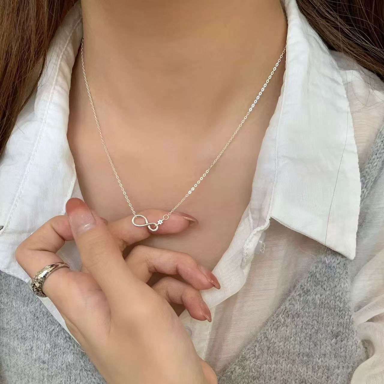 Infinity Necklace For Women In New Style, 925 Sterling Silver With Zircon Inlay And Silver Cable Chain