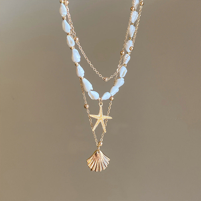 Bohemian Gold Shell Necklace For Women Featuring Electroplated Craftsmanship With Alloy Pendant