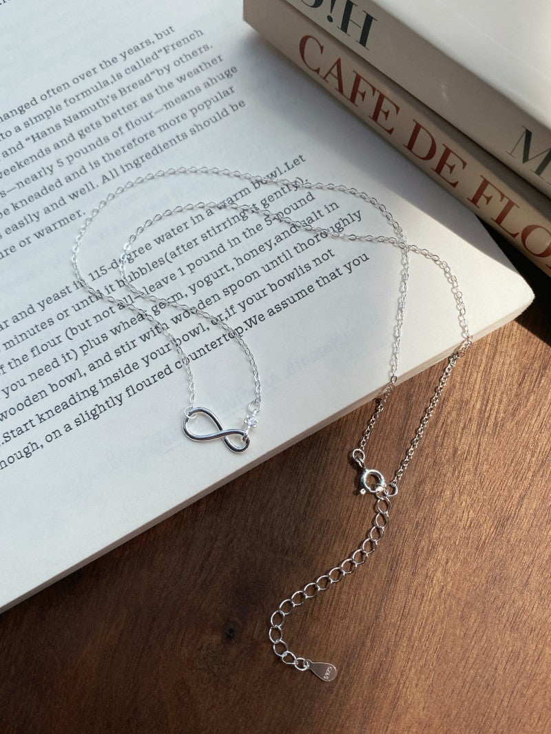 Infinity Necklace For Women In New Style, 925 Sterling Silver With Zircon Inlay And Silver Cable Chain