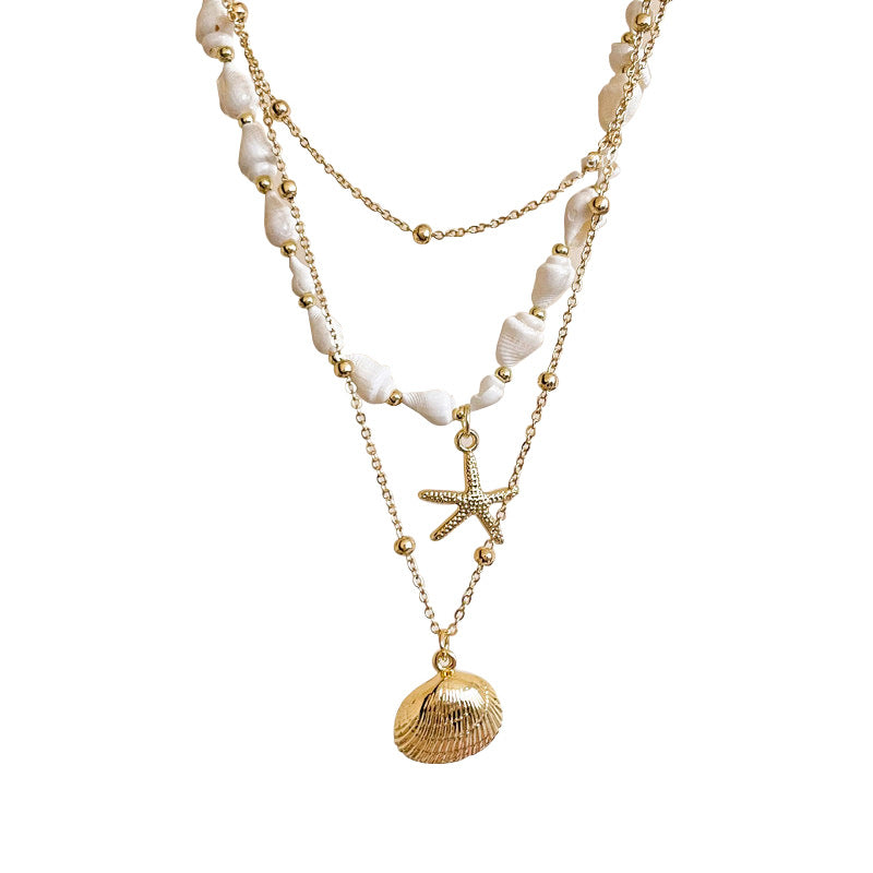 Bohemian Gold Shell Necklace For Women Featuring Electroplated Craftsmanship With Alloy Pendant