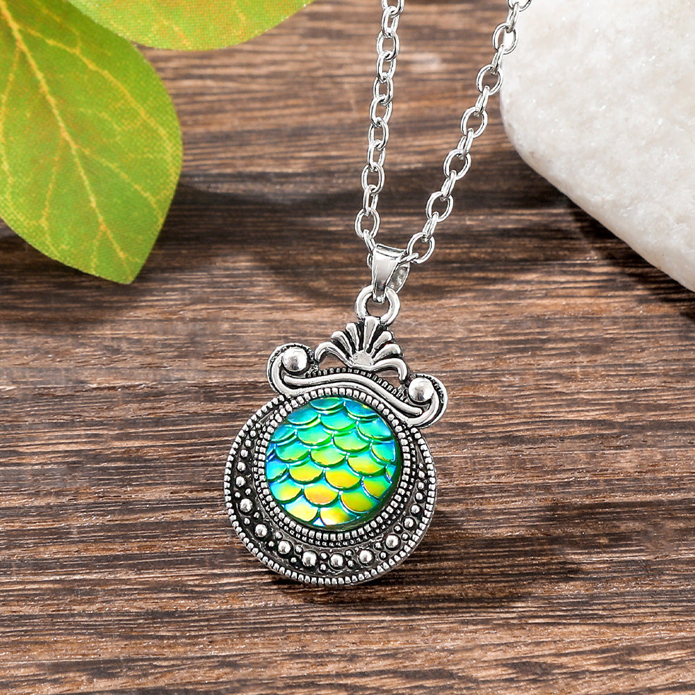 Bohemian Fish Scales Jewelry Set For Women In Antique Silver Plated Alloy With Artificial Rhinestones