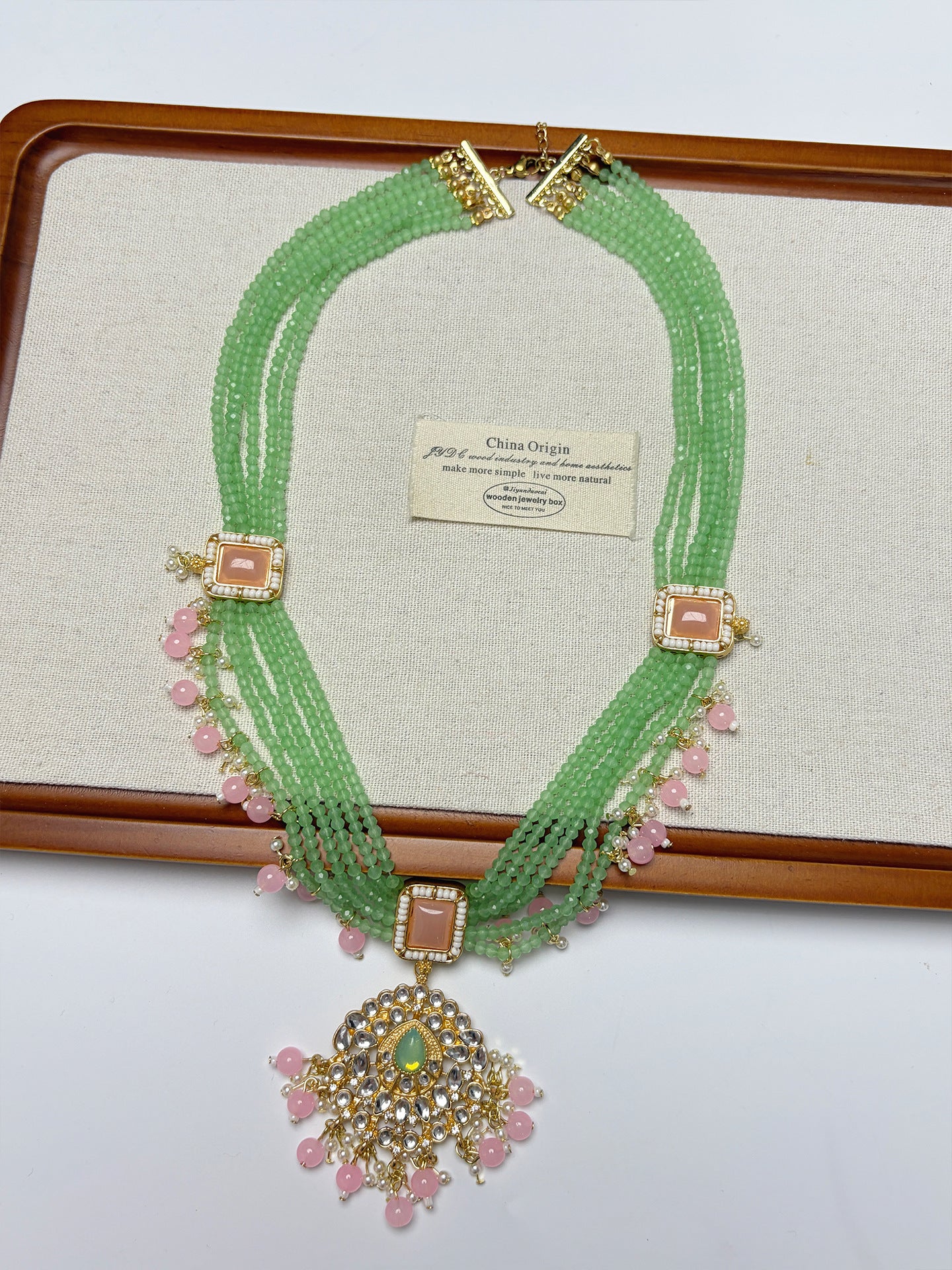 Bohemian Ethnic Tassel Necklace For Women Featuring Alloy Pendant With Crystal Inlay