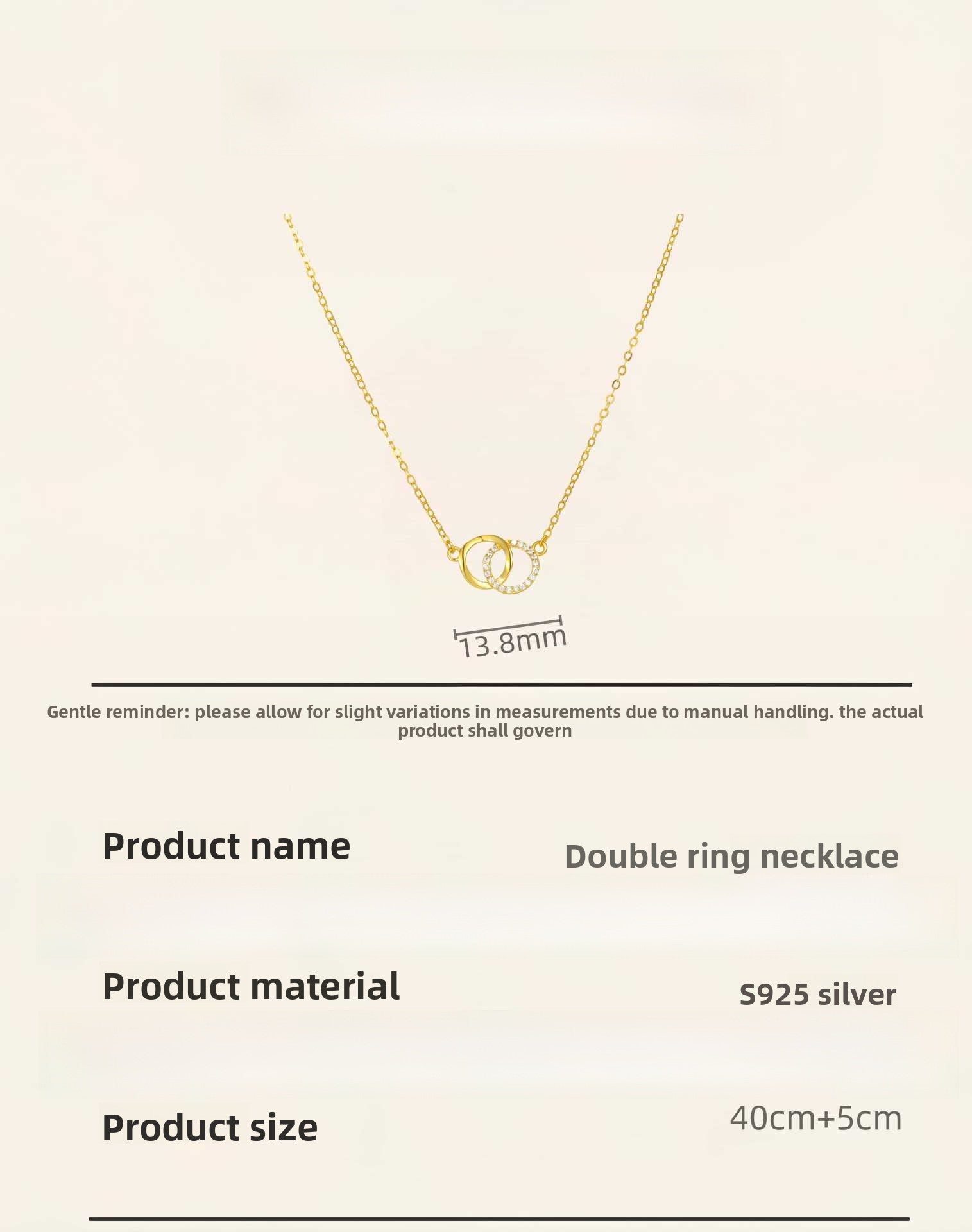 Double Ring Necklace For Women In 18K Real Gold Plated 925 Sterling Silver With Cable Chain