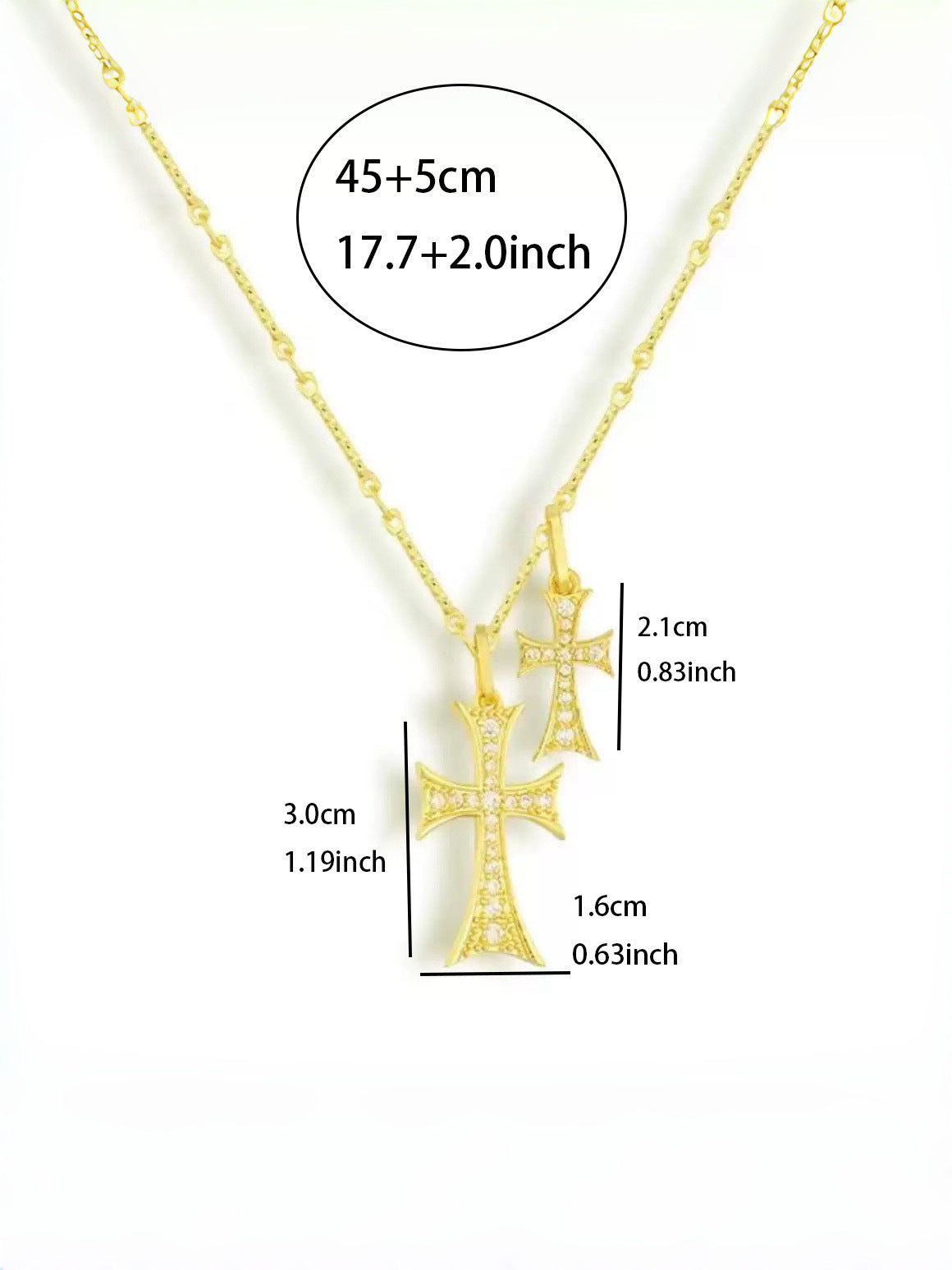 Hip-Hop Cross Pendant Necklace For Women In Copper With Electroplated Finish Featuring Zircon Inlay