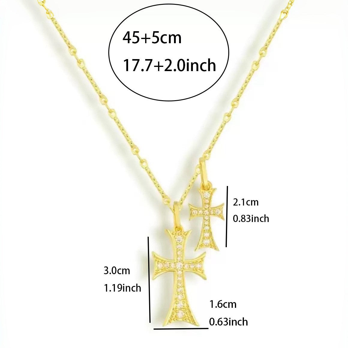 Hip-Hop Cross Pendant Necklace For Women In Copper With Electroplated Finish Featuring Zircon Inlay