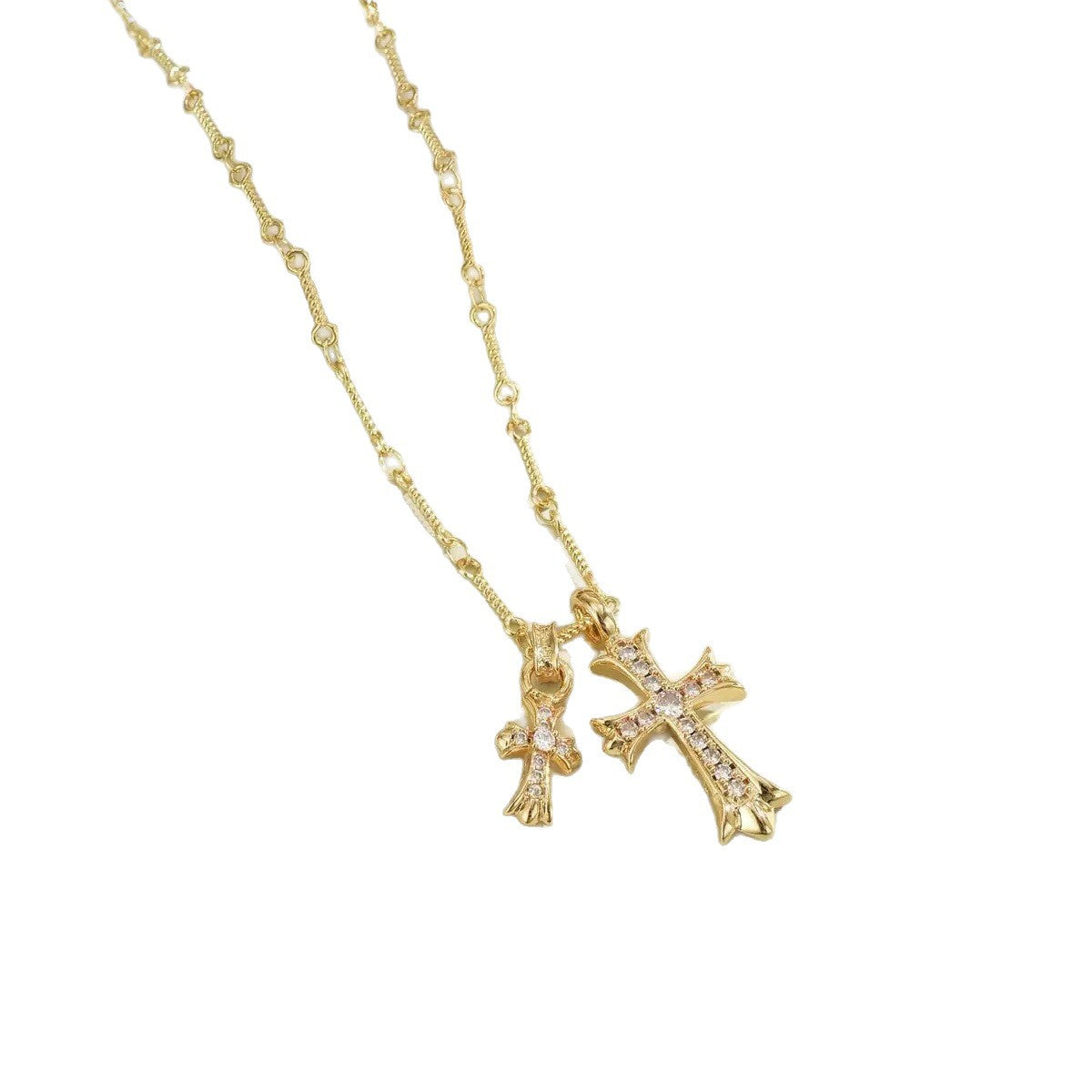 Hip-Hop Cross Pendant Necklace For Women In Copper With Electroplated Finish Featuring Zircon Inlay