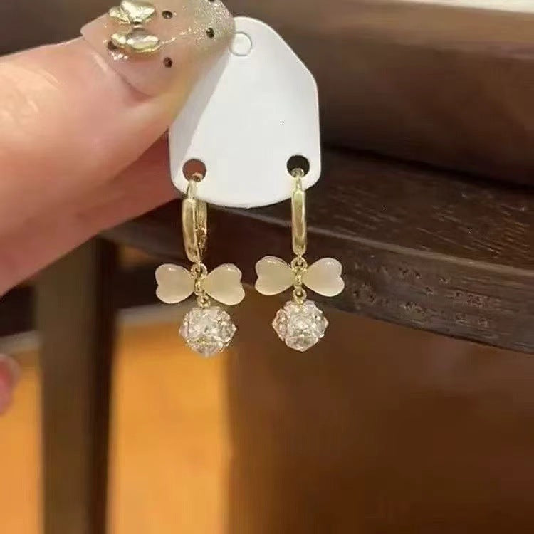 Gold Tassel Bow Tie Earrings For Women Featuring Zinc Alloy Ear Pins