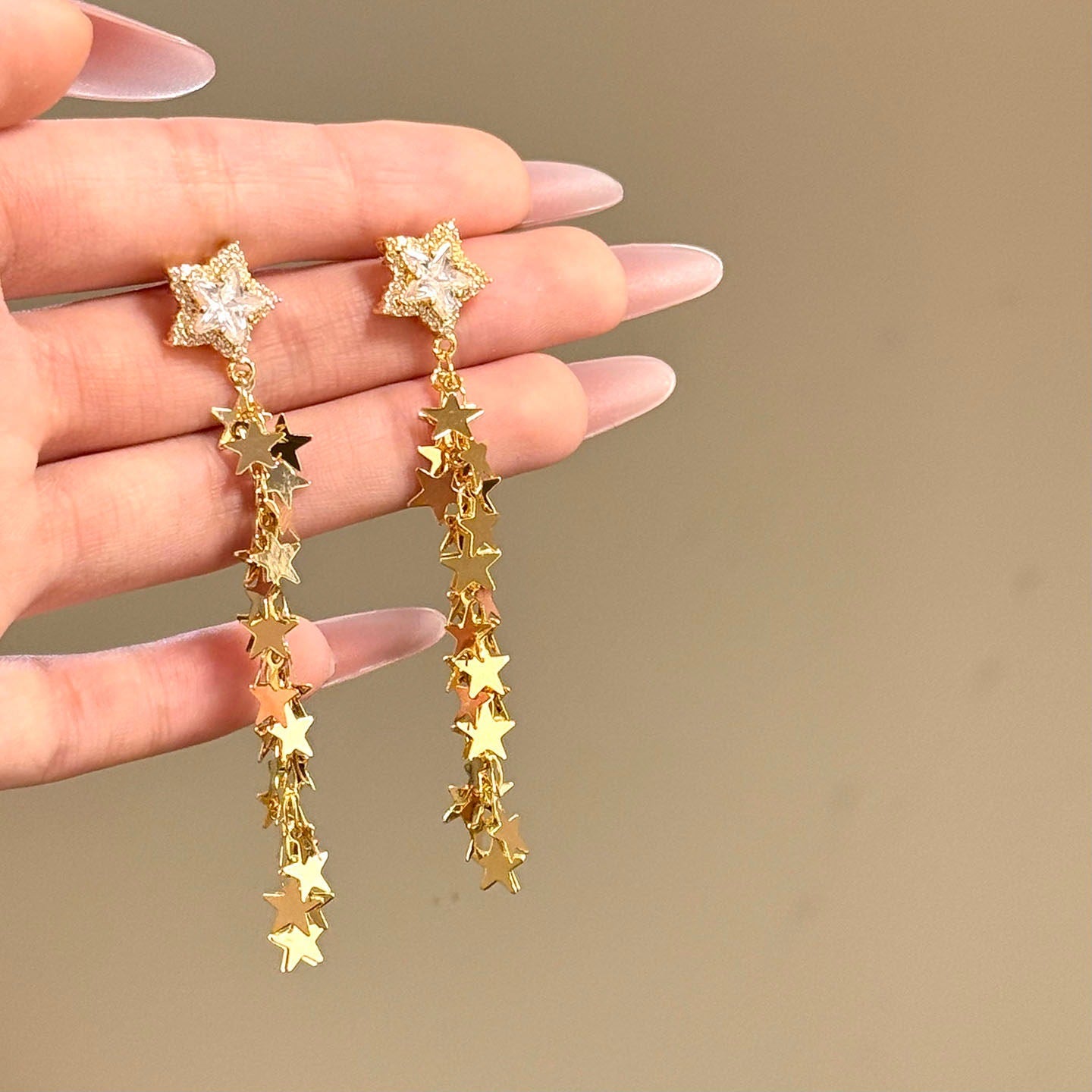 Gold Star Tassel Earrings For Women With 925 Sterling Silver Ear Pins, Alloy Material
