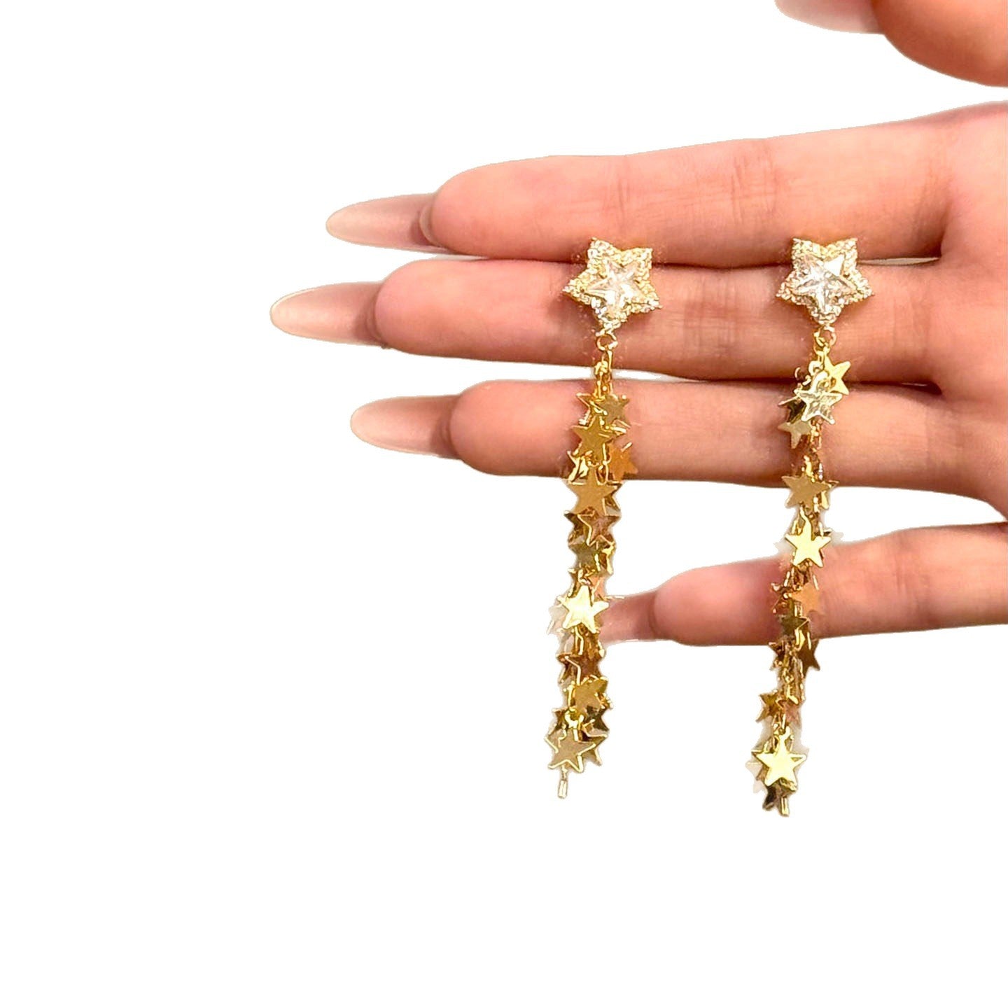 Gold Star Tassel Earrings For Women With 925 Sterling Silver Ear Pins, Alloy Material