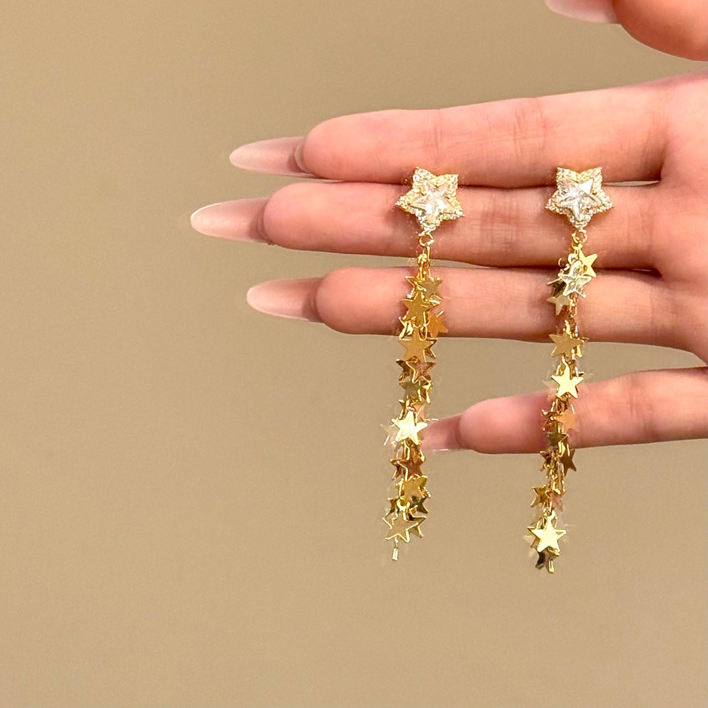 Gold Star Tassel Earrings For Women With 925 Sterling Silver Ear Pins, Alloy Material