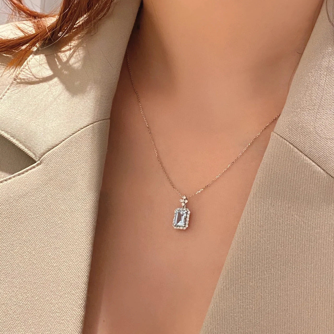 Lake Blue Perfume Bottle Necklace For Women With Copper Chain And Copper Pendant