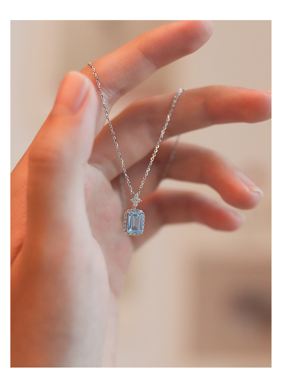 Lake Blue Perfume Bottle Necklace For Women With Copper Chain And Copper Pendant