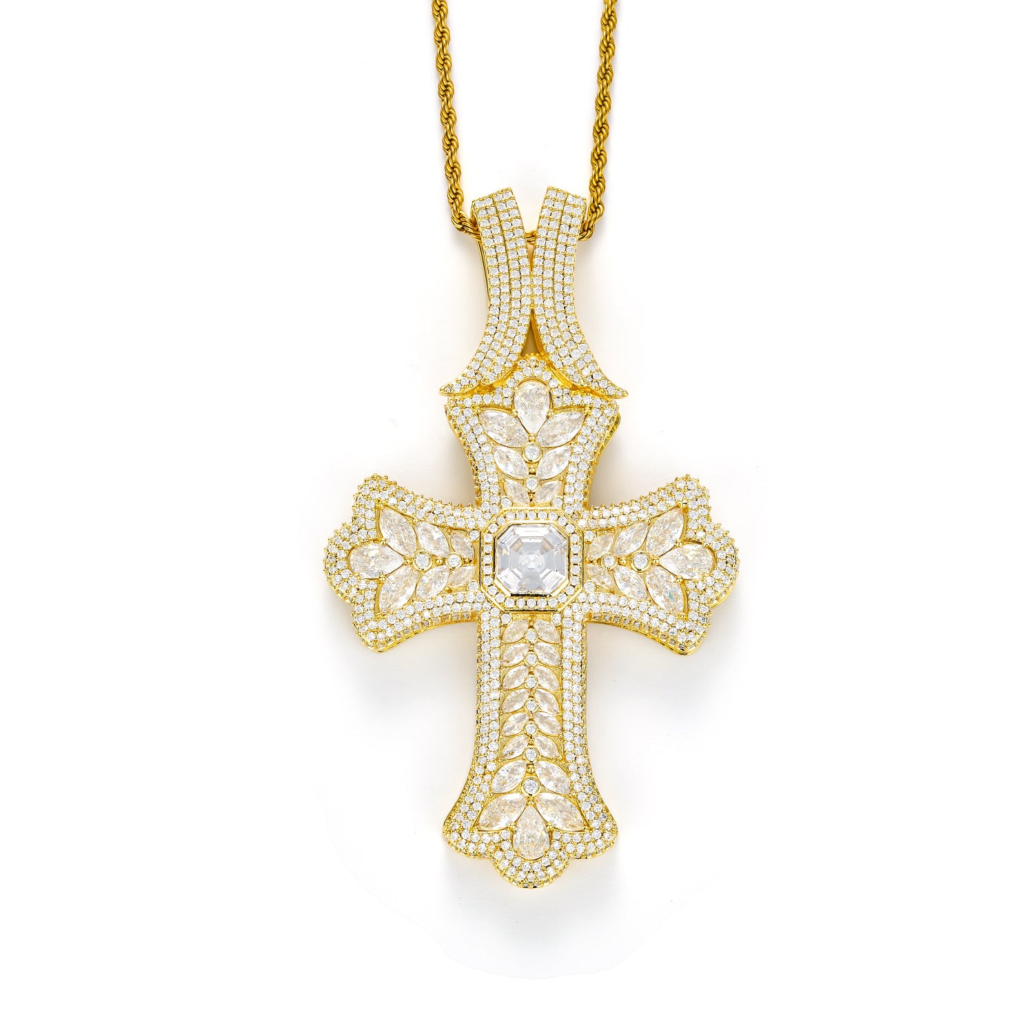 Hip-Hop Cross Pendant With Electroplated Gold Plating, Copper Base, Bezel Set Zircon Inlay, Unisex Jewelry