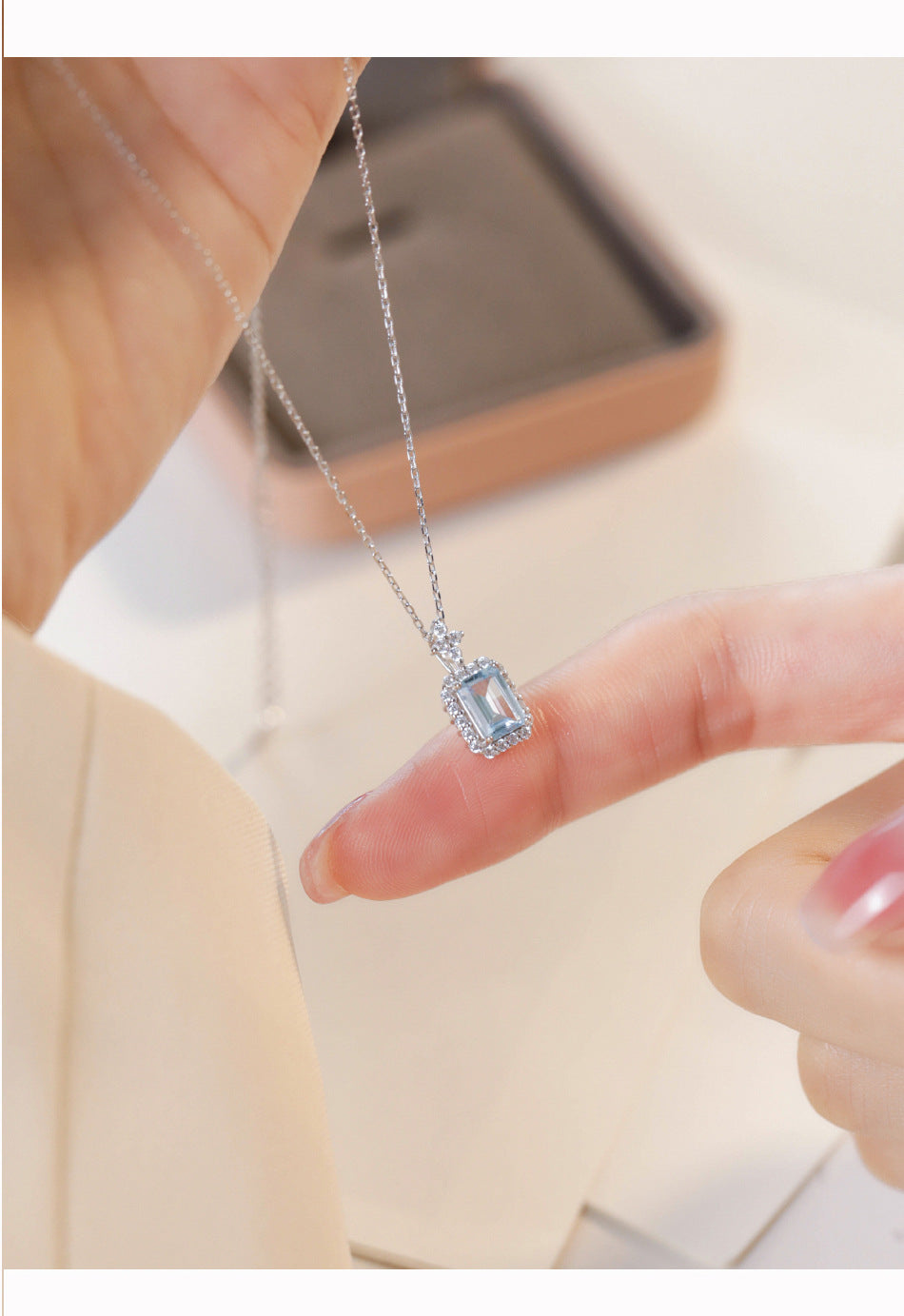 Lake Blue Perfume Bottle Necklace For Women With Copper Chain And Copper Pendant
