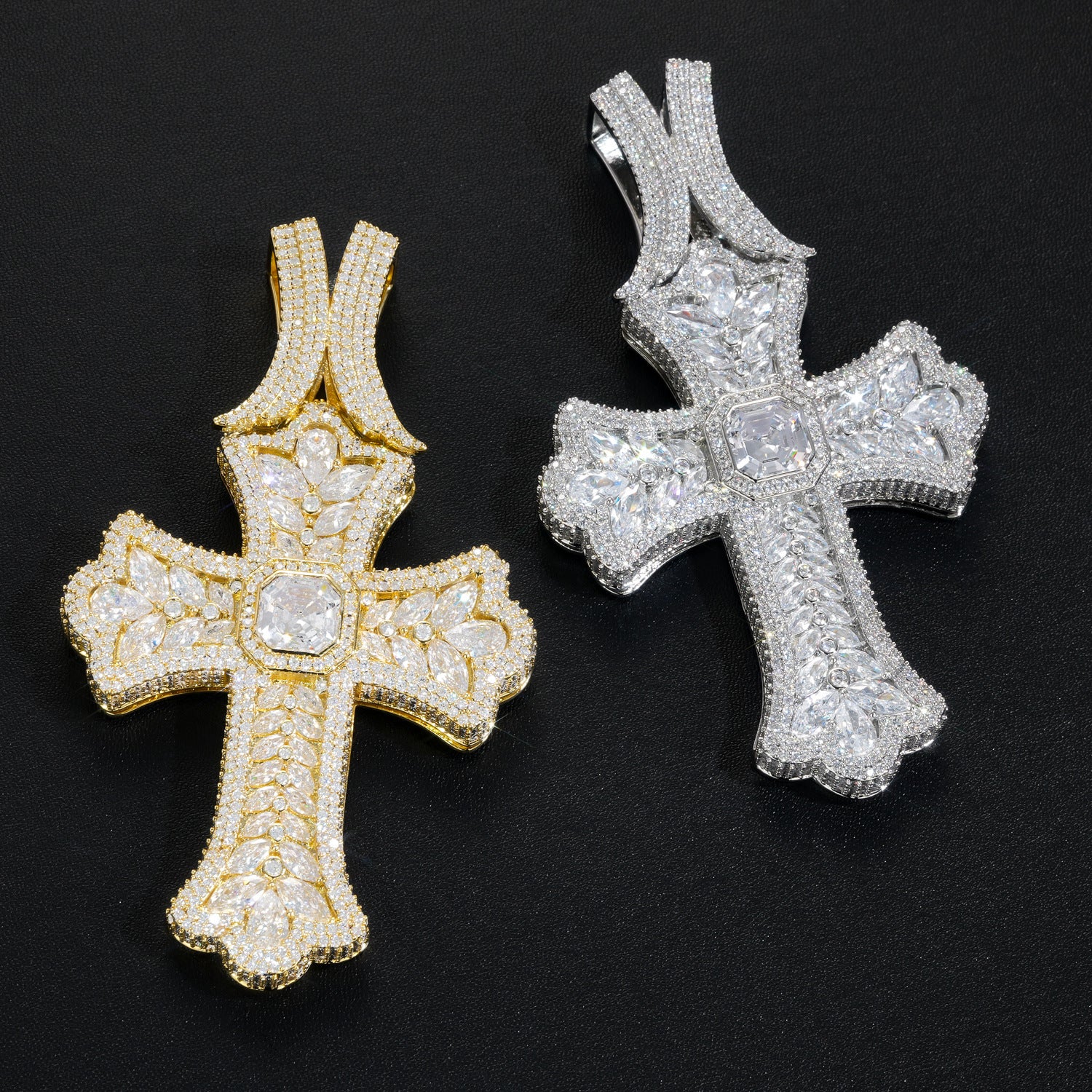 Hip-Hop Cross Pendant With Electroplated Gold Plating, Copper Base, Bezel Set Zircon Inlay, Unisex Jewelry