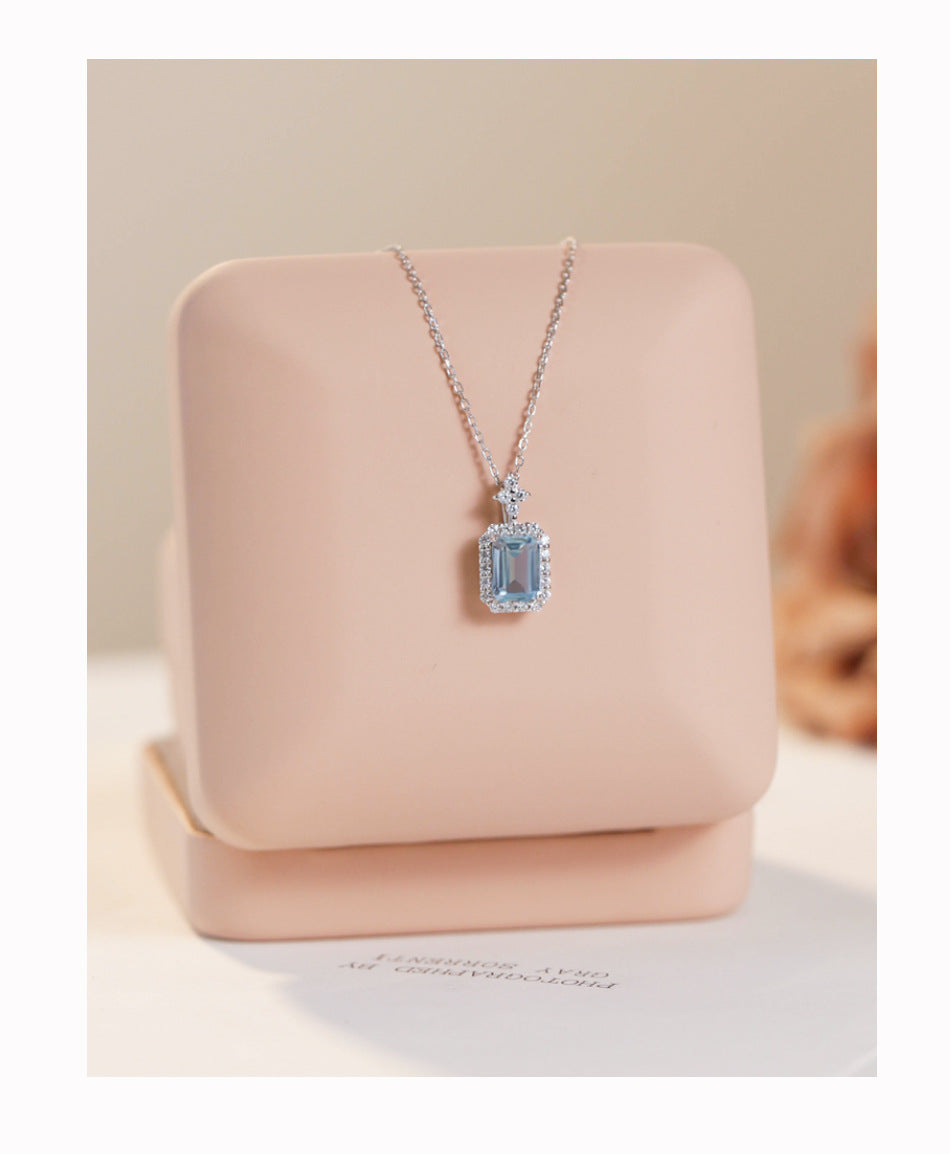 Lake Blue Perfume Bottle Necklace For Women With Copper Chain And Copper Pendant
