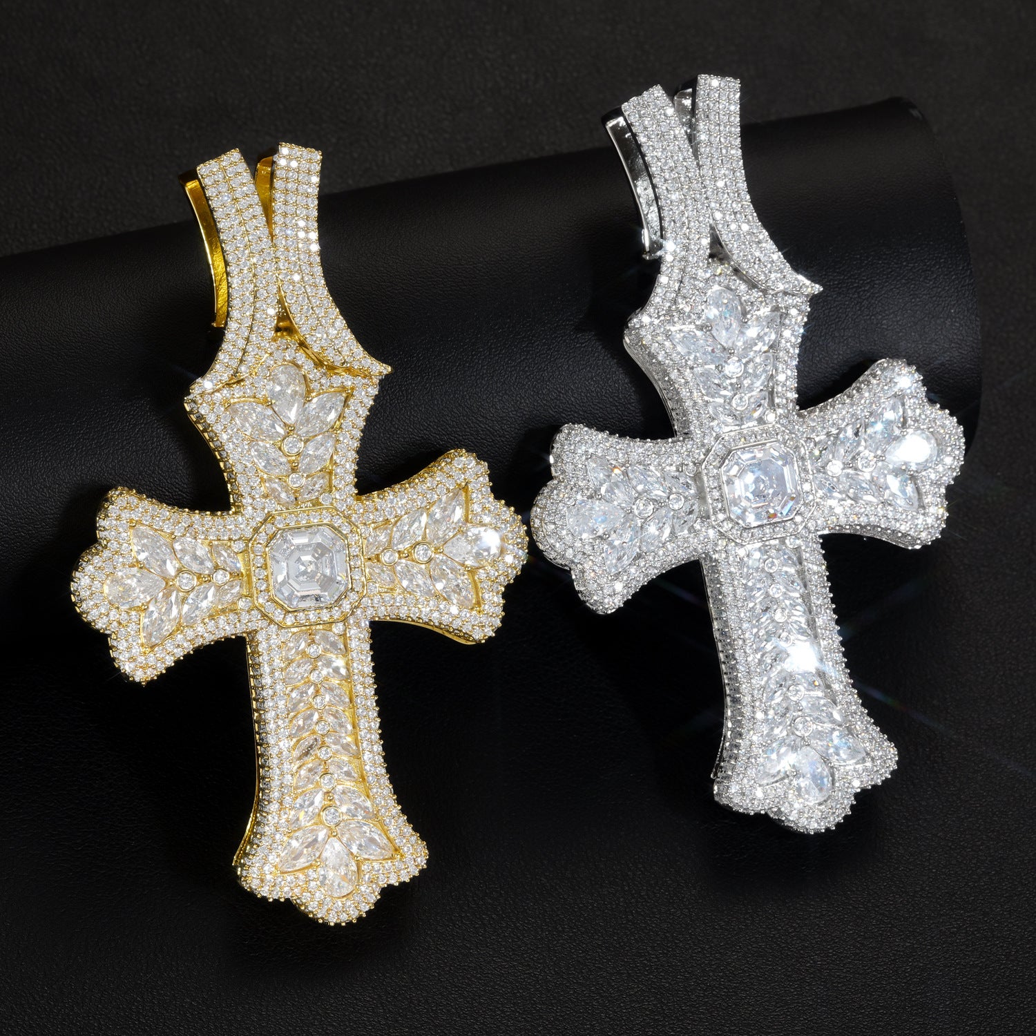 Hip-Hop Cross Pendant With Electroplated Gold Plating, Copper Base, Bezel Set Zircon Inlay, Unisex Jewelry