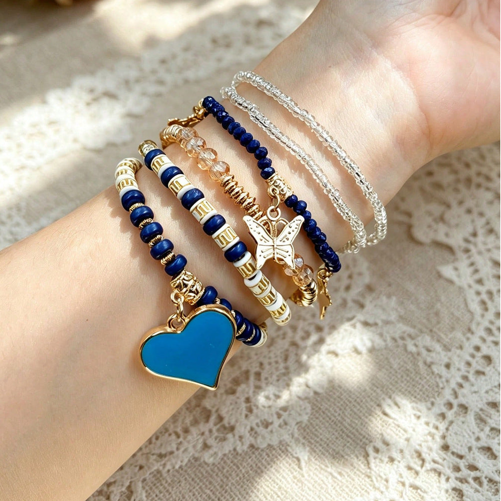 Bohemian Heart Shape Beaded Bracelet For Women With Watermelon Red Alloy And Elastic String